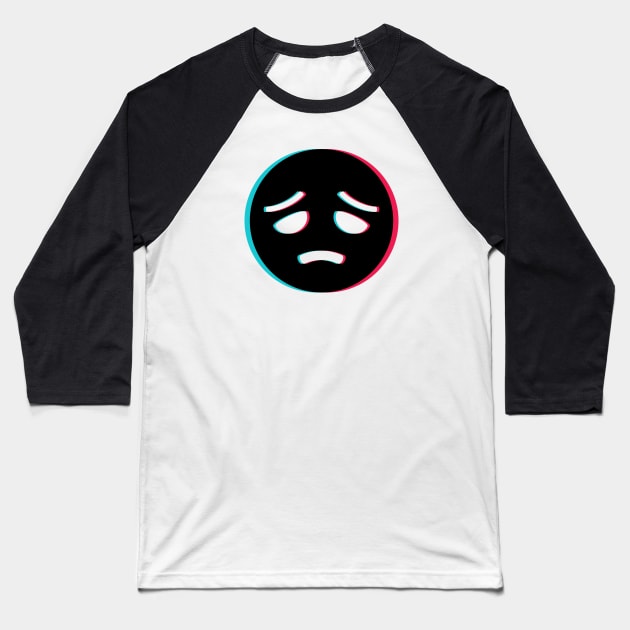 TikTok sad depressed emoji smiley Black Baseball T-Shirt by ThingyDilly